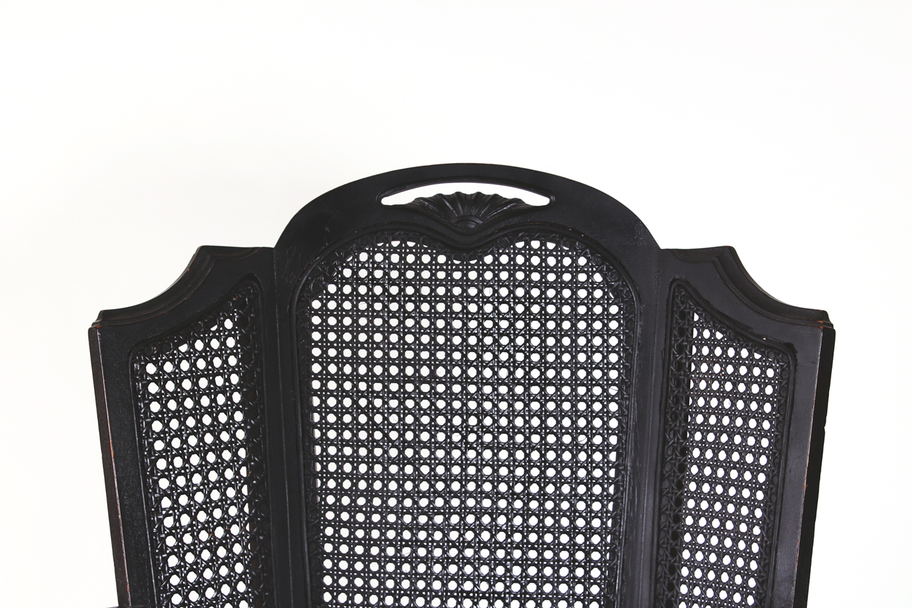 Painted Wood and Wicker Armchair