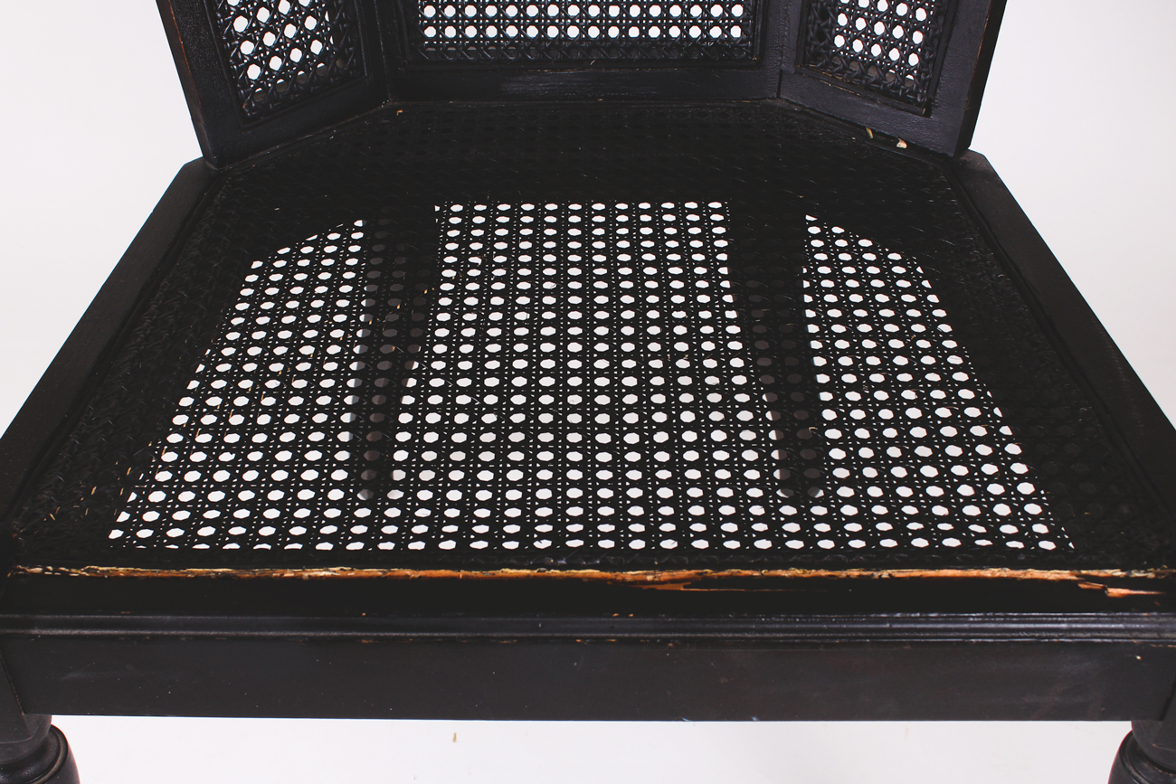 Painted Wood and Wicker Armchair