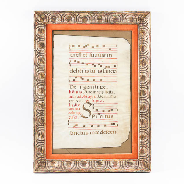 Antique Goatskin Parchment Hymnal Page with Latin Calligraphy
