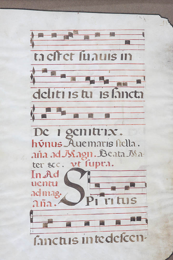 Antique Goatskin Parchment Hymnal Page with Latin Calligraphy