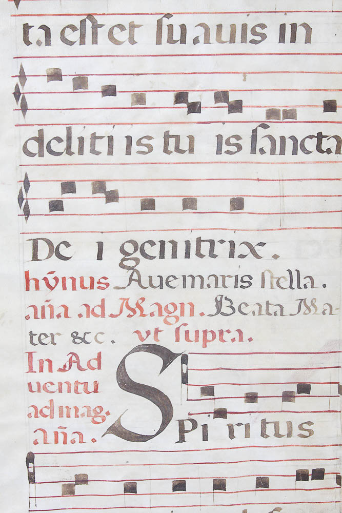 Antique Goatskin Parchment Hymnal Page with Latin Calligraphy