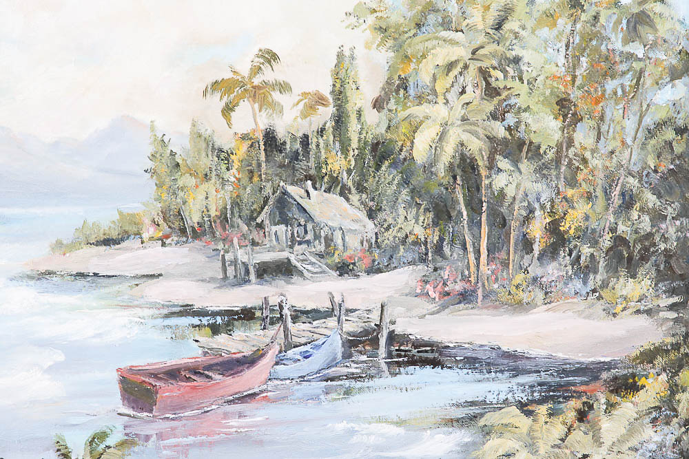 Ina S. Oyler Oil Painting on Canvas of Tropical Beach Scene