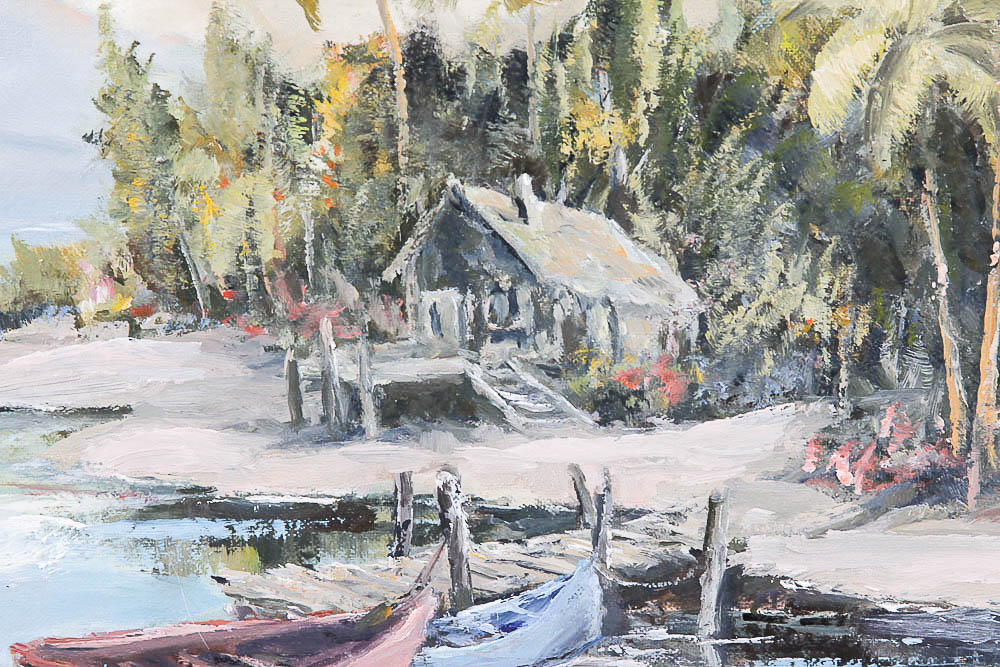 Ina S. Oyler Oil Painting on Canvas of Tropical Beach Scene