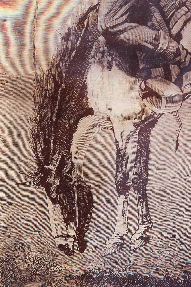 Print on Glass After Frederick Remington Engraving "Bucking Bronco"