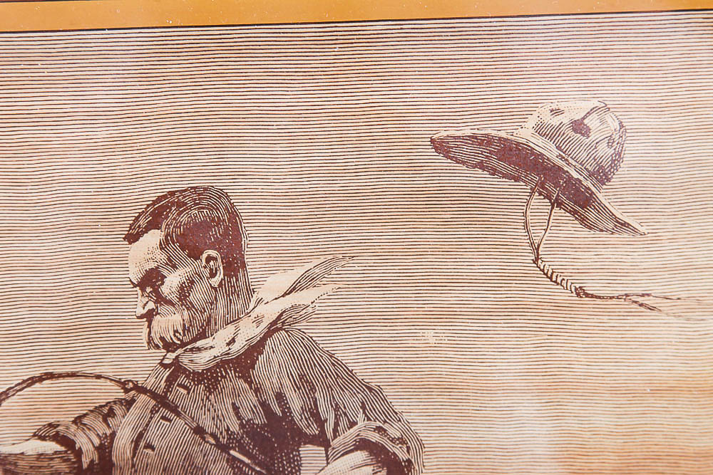 Print on Glass After Frederick Remington Engraving "Bucking Bronco"