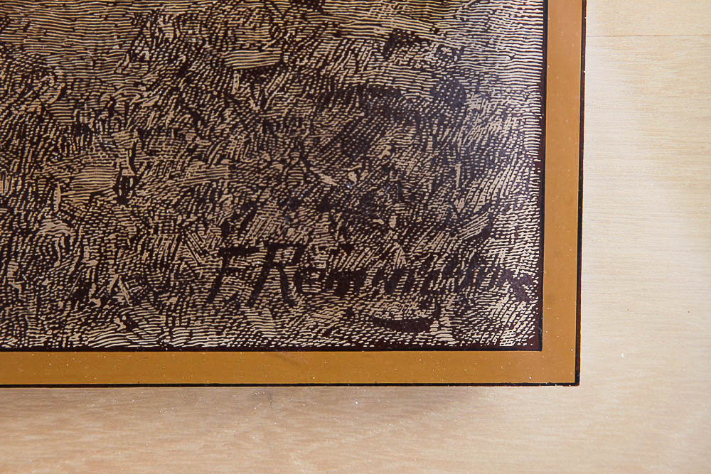 Print on Glass After Frederick Remington Engraving "Bucking Bronco"