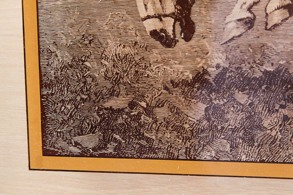 Print on Glass After Frederick Remington Engraving "Bucking Bronco"