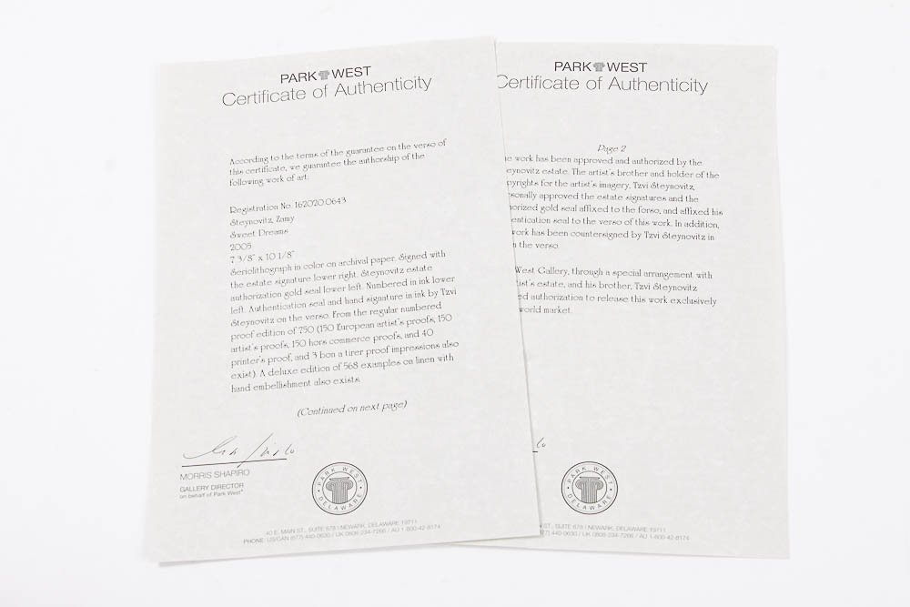 Seriolithograph by Zamy Steynovitz "Sweet Dreams"