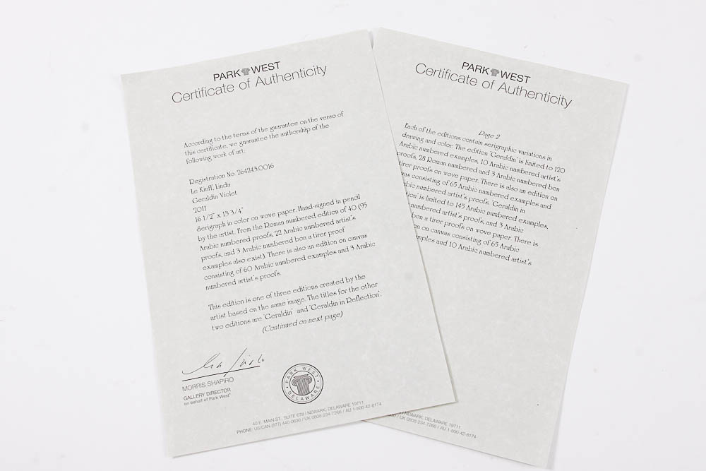 Signed 2011 Serigraph by Linda Le Kinff "Geraldin Violet"