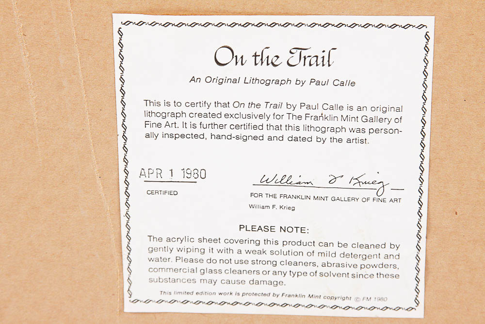 Signed Original Lithograph by Paul Calle "On The Trail" 1980