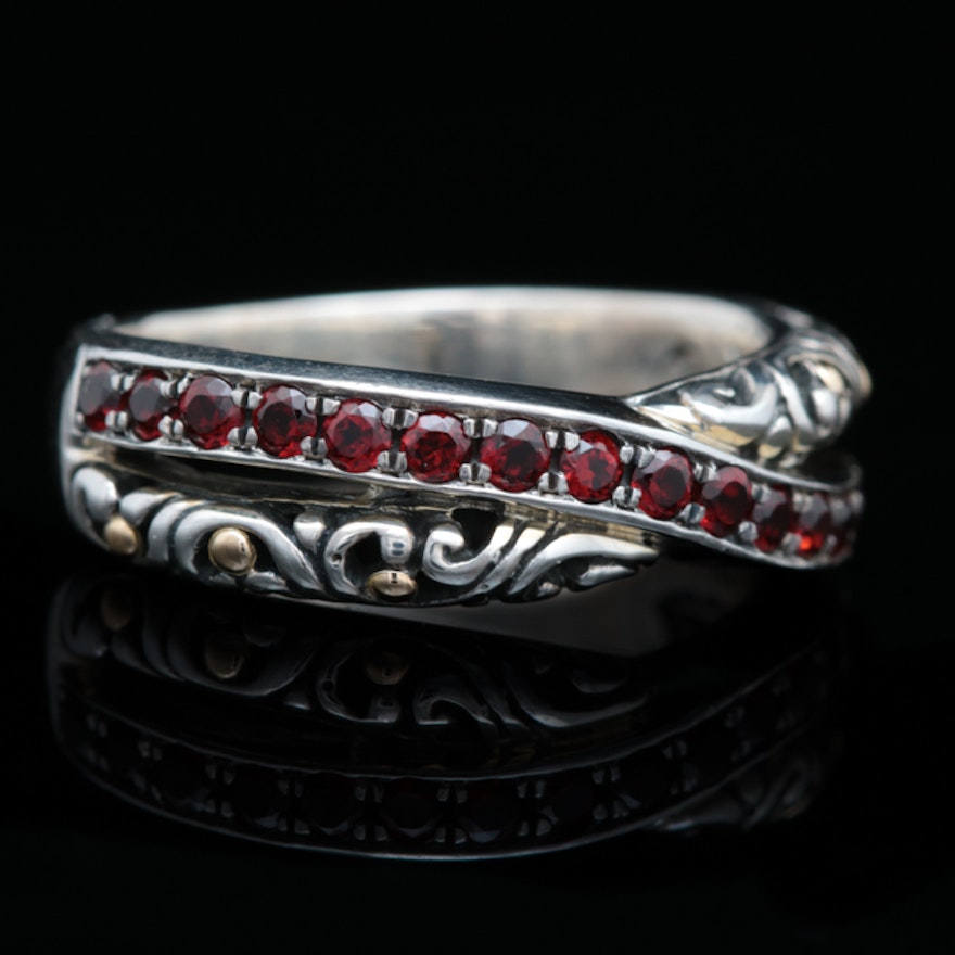 Robert Manse Sterling Silver, 18K Yellow Gold and Garnet Ring