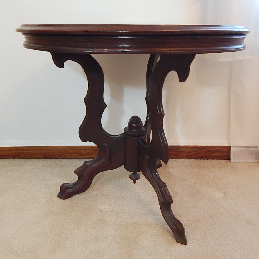 Eastlake Styled Round Walnut Parlor Table