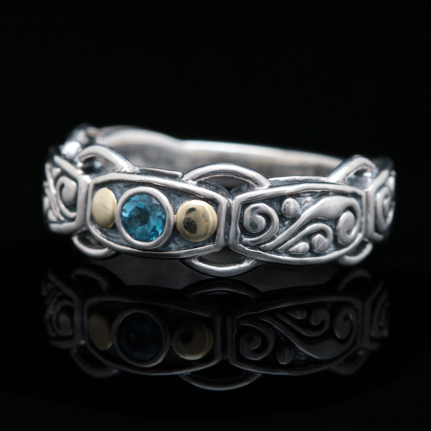 Robert Manse Sterling Silver, 18K Yellow Gold and Blue Topaz Ring