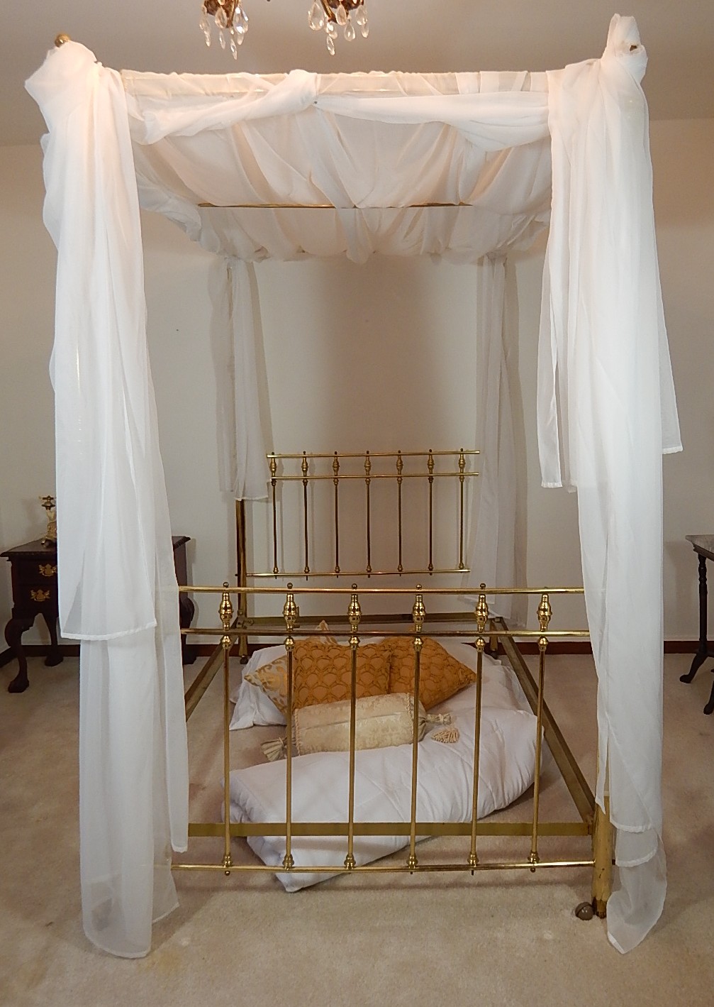 Brass Canopy Bed with Bedding