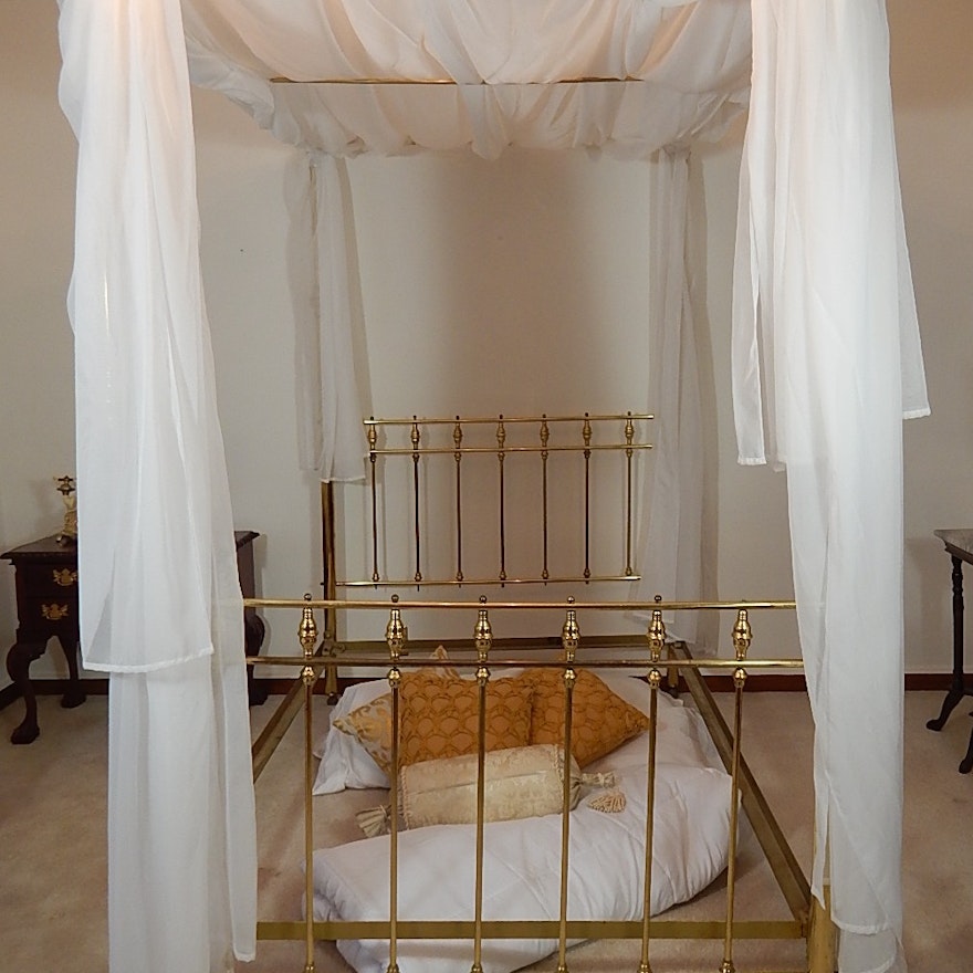 Brass Canopy Bed with Bedding