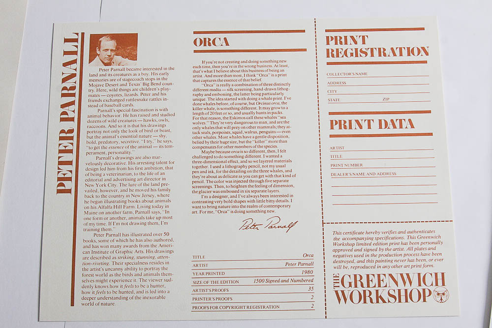 Signed Limited Edition Serigraph "Orca" by Peter Parnell