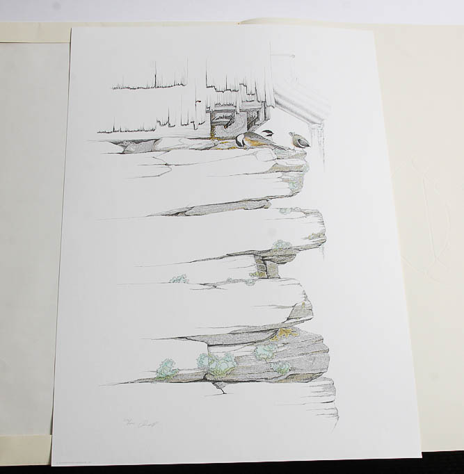 Signed Limited Edition Serigraph "Chickadees" by Peter Parnell