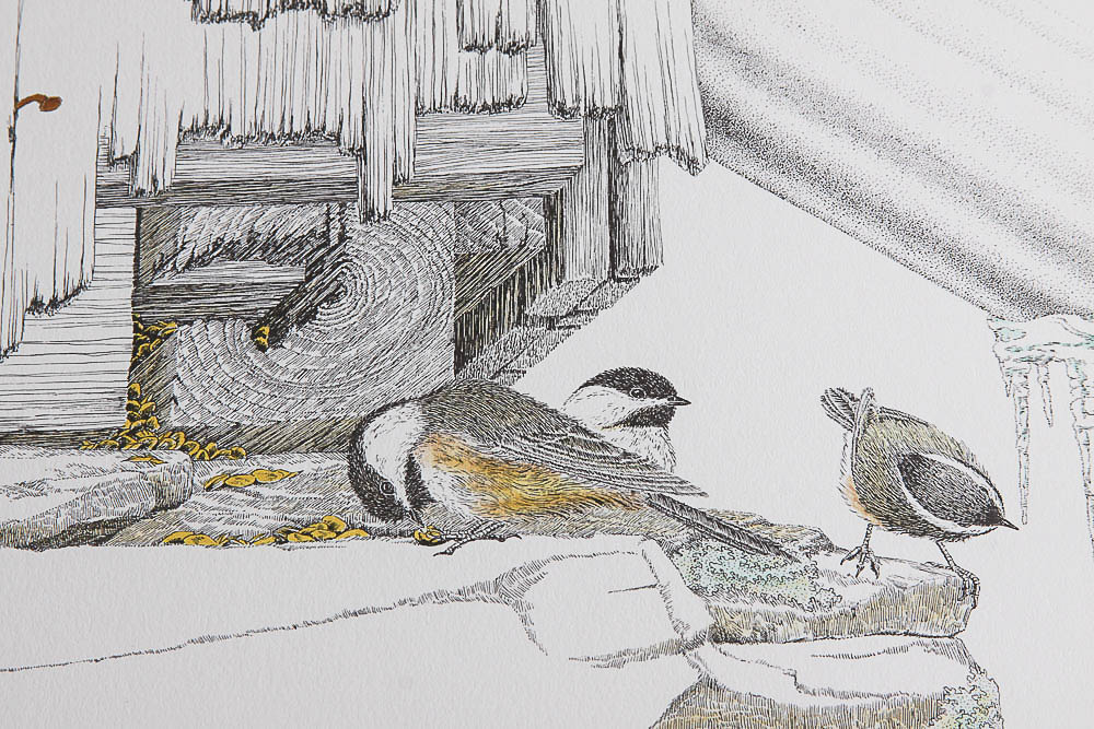 Signed Limited Edition Serigraph "Chickadees" by Peter Parnell