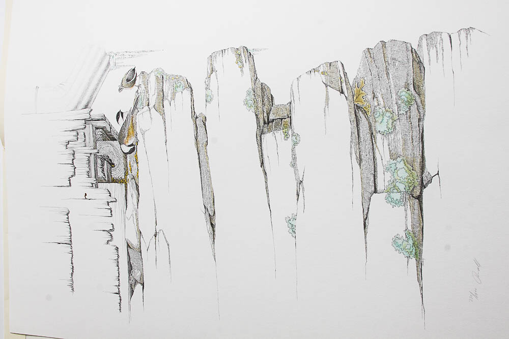 Signed Limited Edition Serigraph "Chickadees" by Peter Parnell