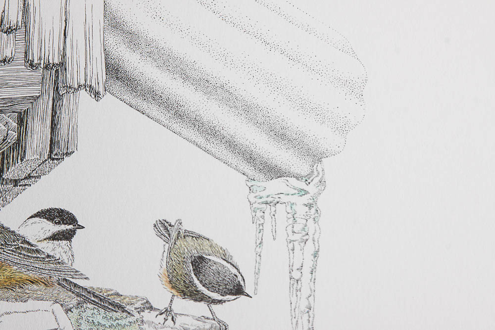 Signed Limited Edition Serigraph "Chickadees" by Peter Parnell