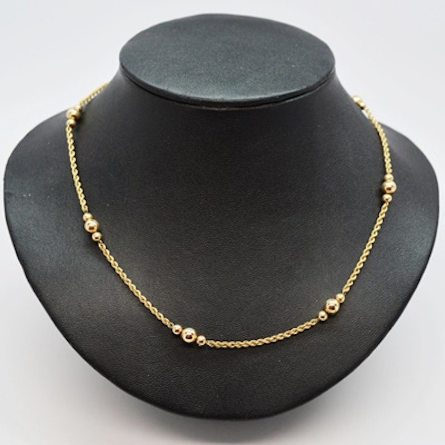 14K Yellow Gold Necklace With Stationary Beads