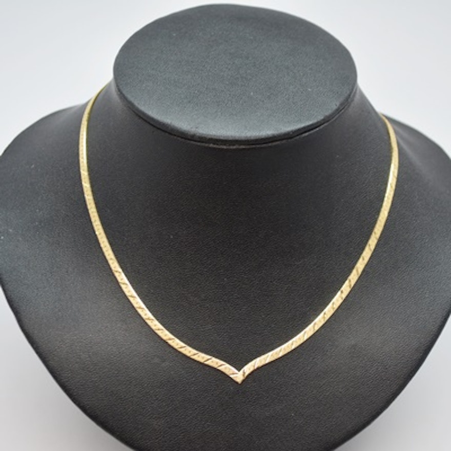 14K Yellow Gold "V" Shape Herringbone Necklace