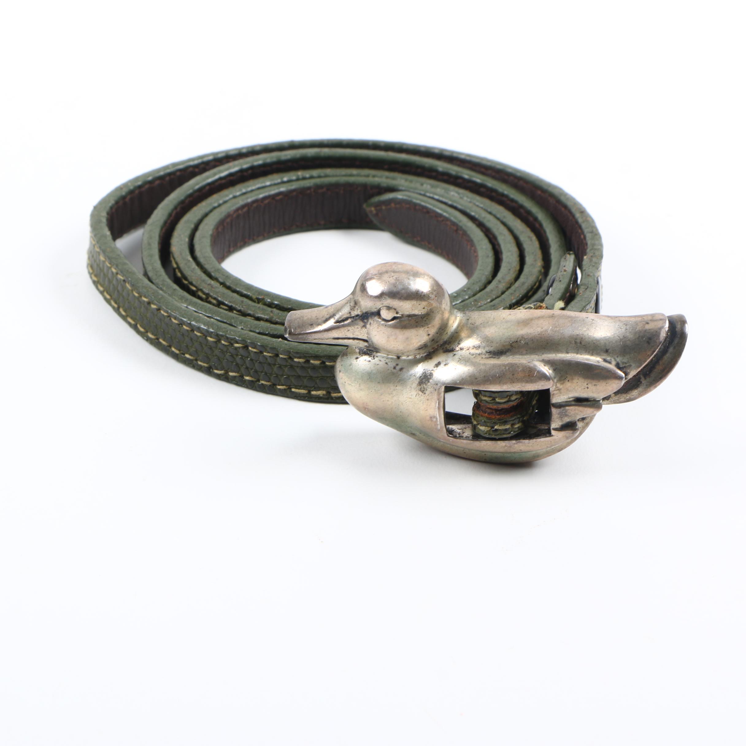 Barry Kieselstein-Cord Green Reptile Belt with Sterling Silver Buckle