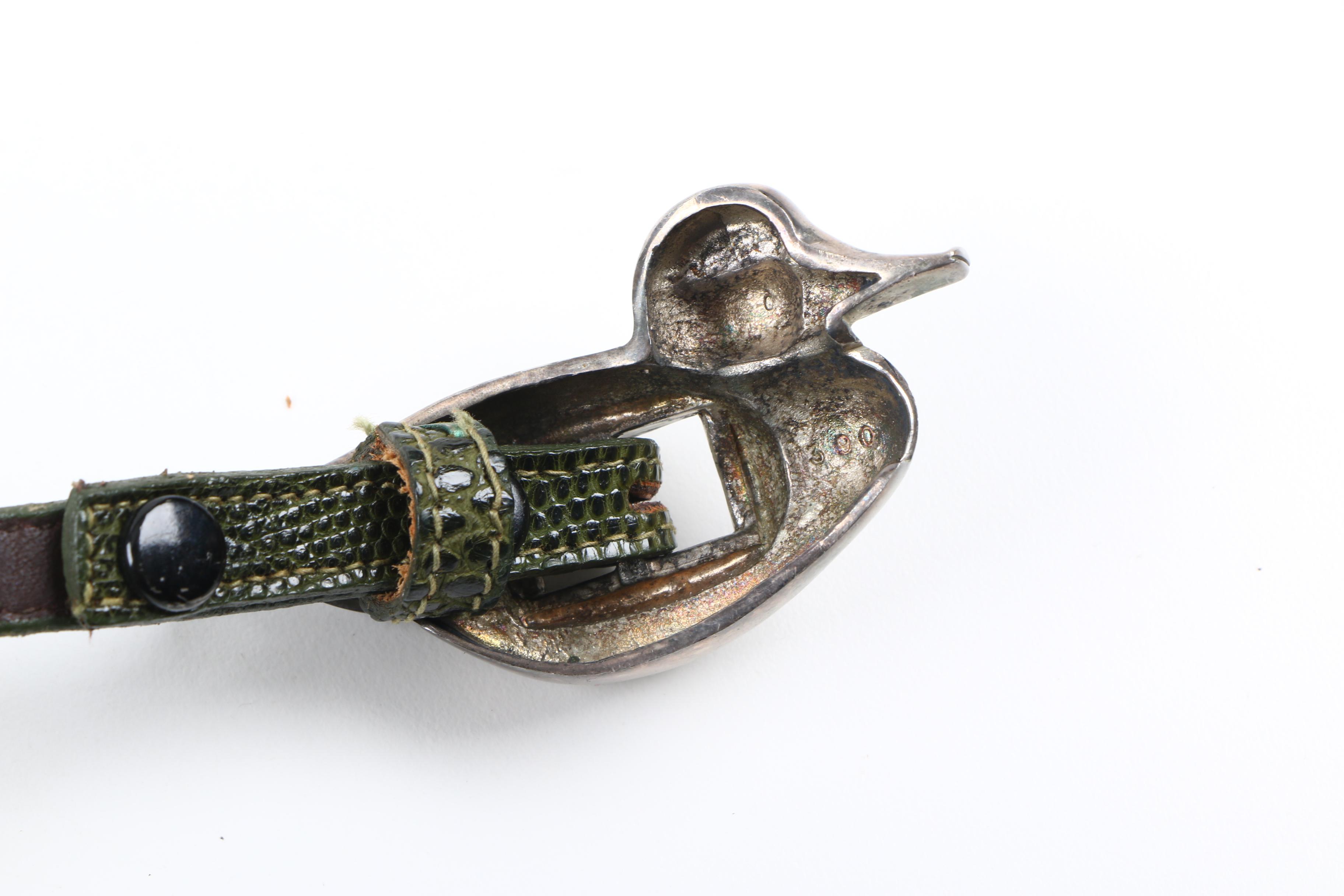 Barry Kieselstein-Cord Green Reptile Belt with Sterling Silver Buckle