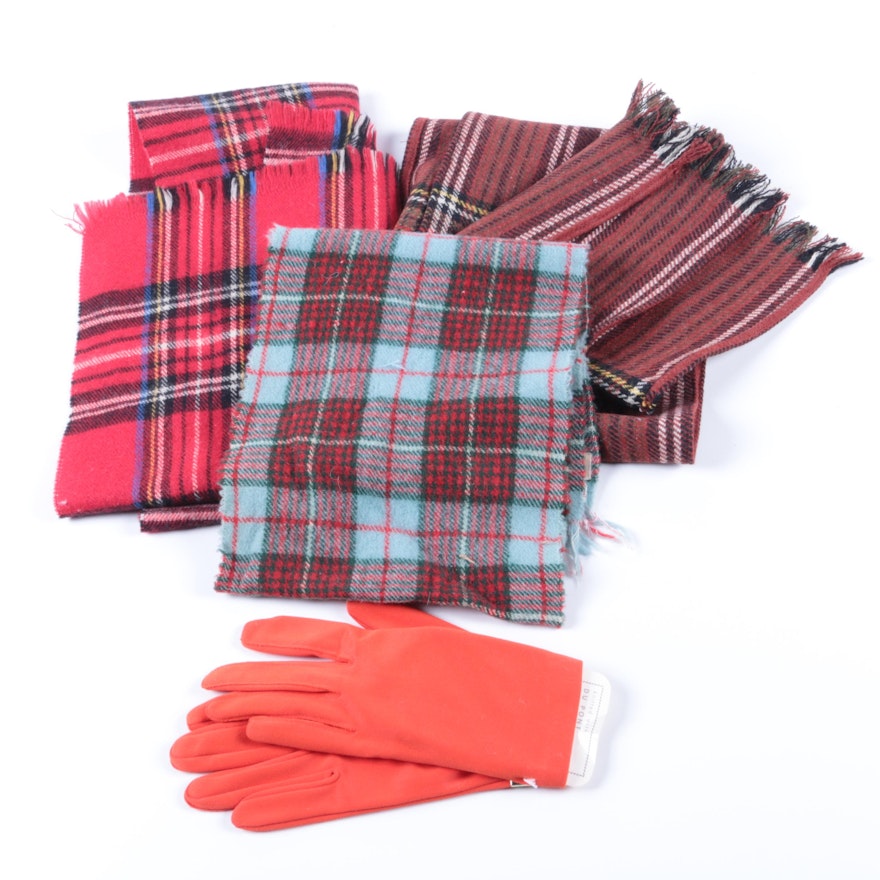 Women's Vintage Cold Weather Scarves and Pair of Gloves