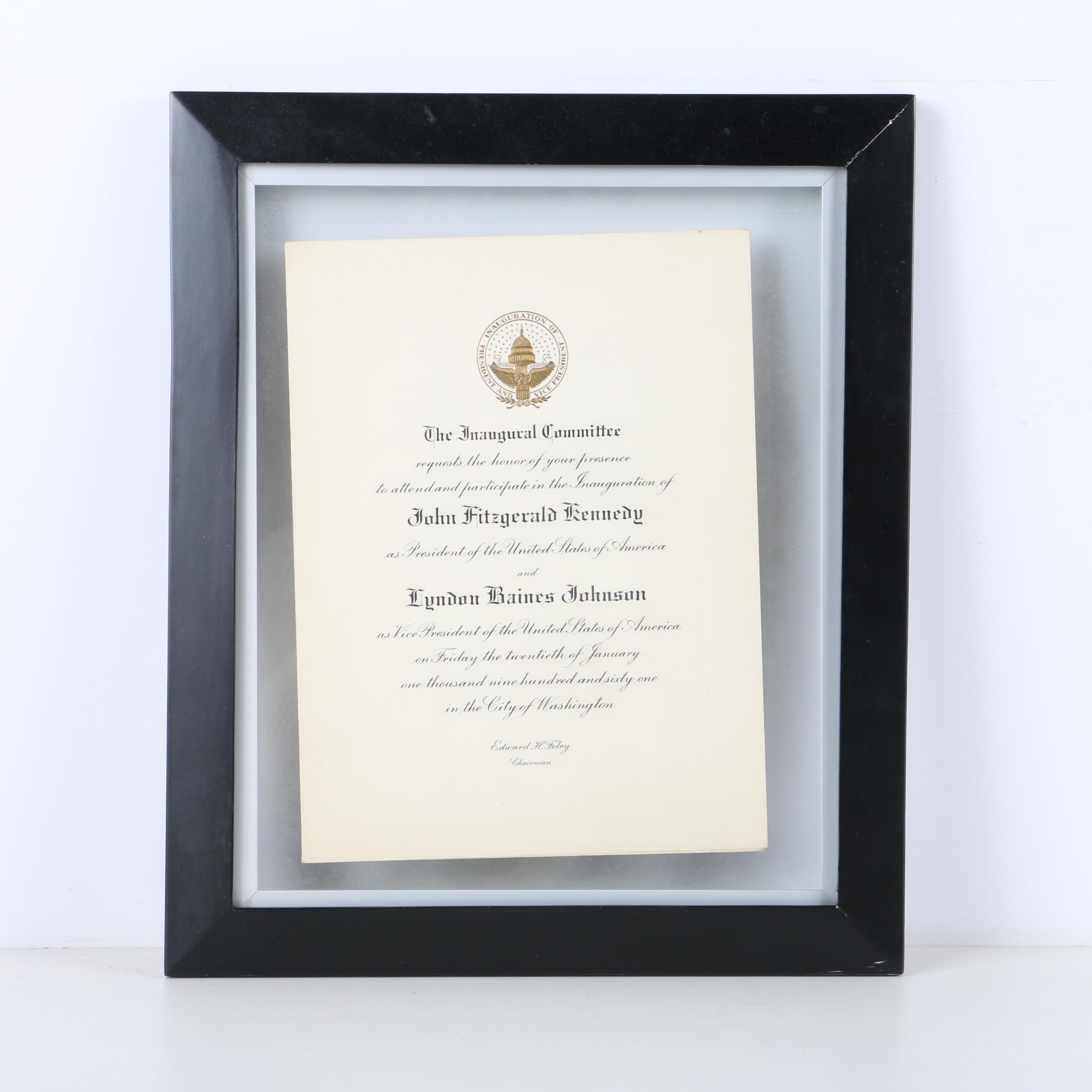 Framed 1961John F. Kennedy Inaugural Invitation
