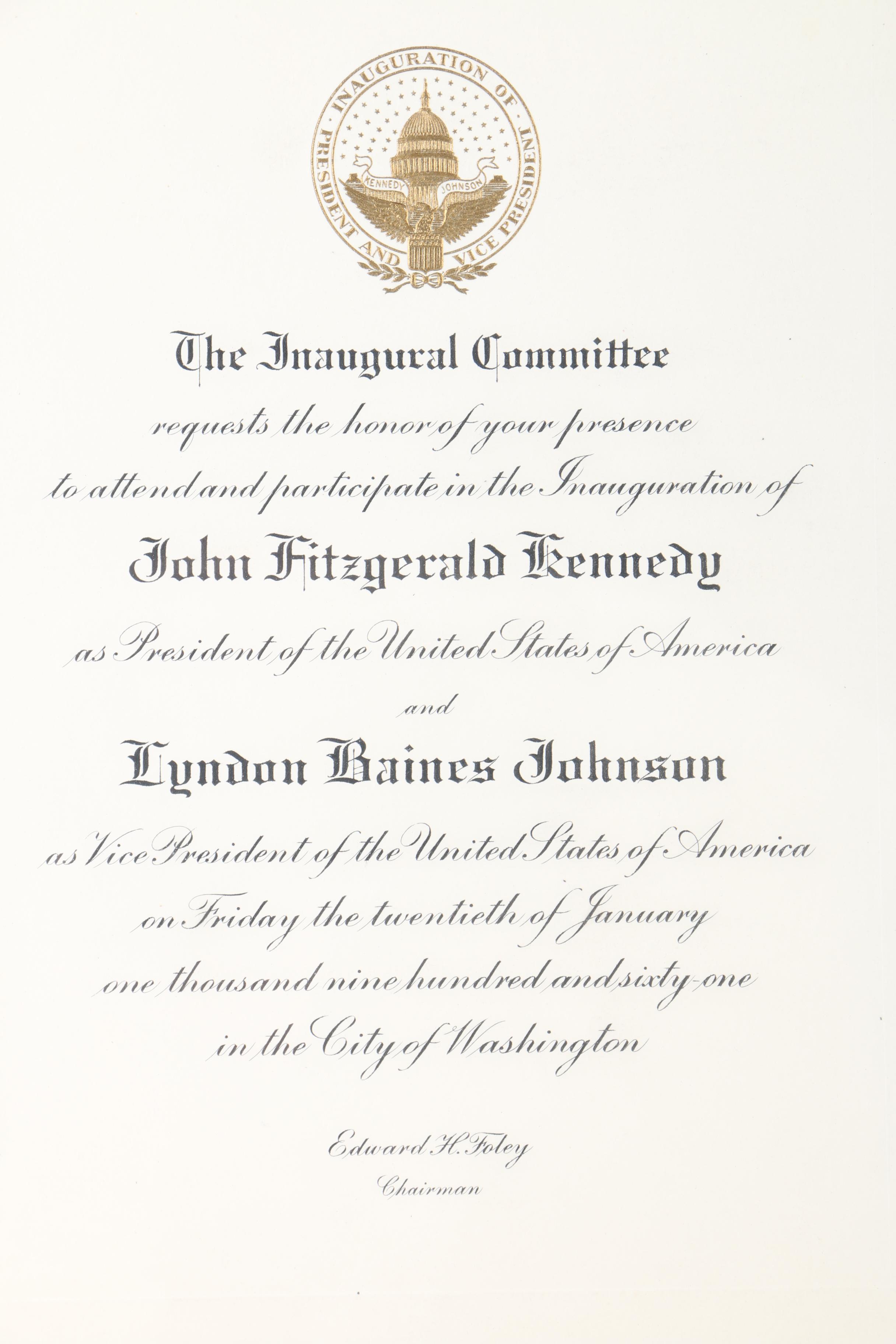 Framed 1961John F. Kennedy Inaugural Invitation