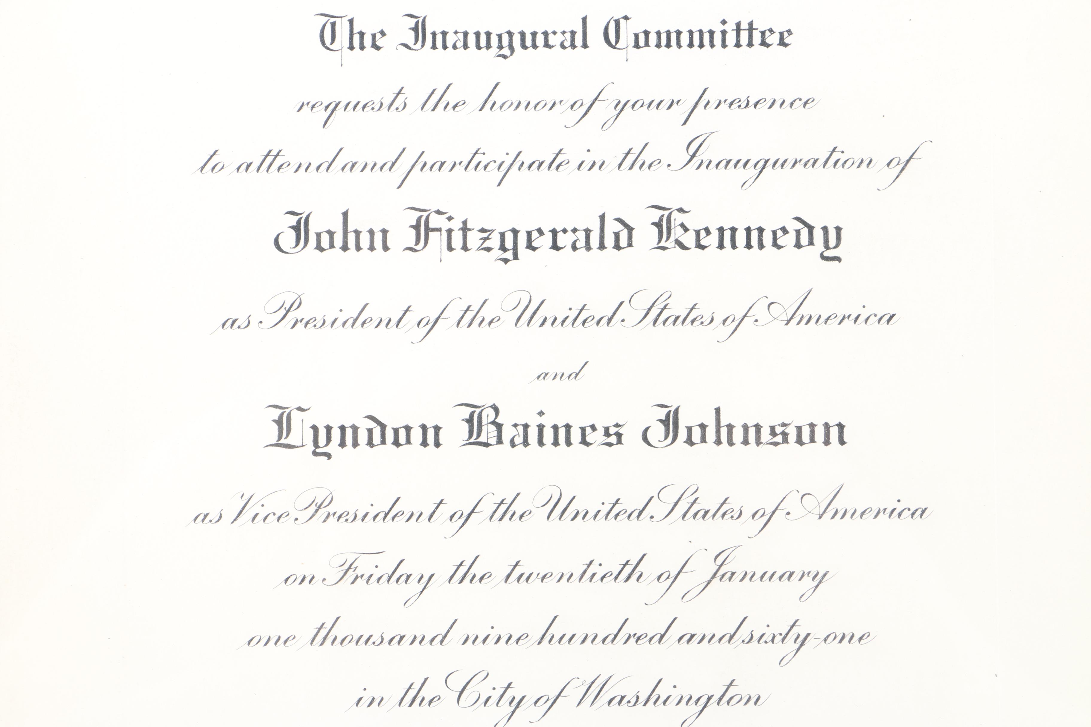 Framed 1961John F. Kennedy Inaugural Invitation