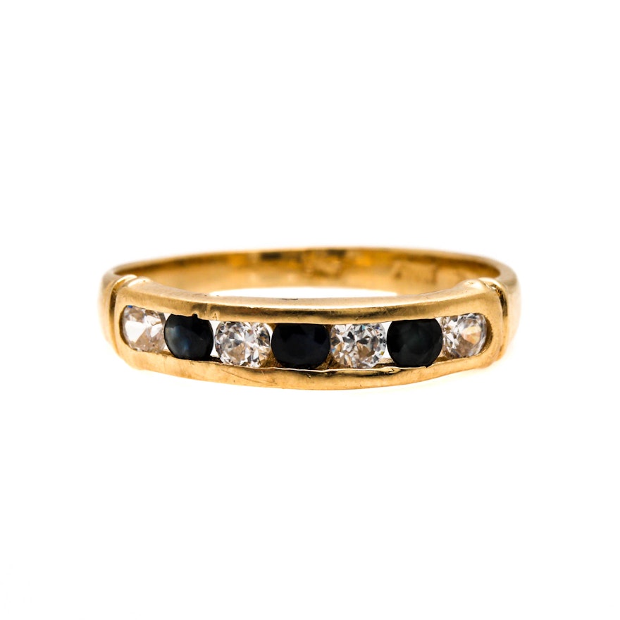 14K Yellow Gold Sapphire and Cubic Zirconia Ring