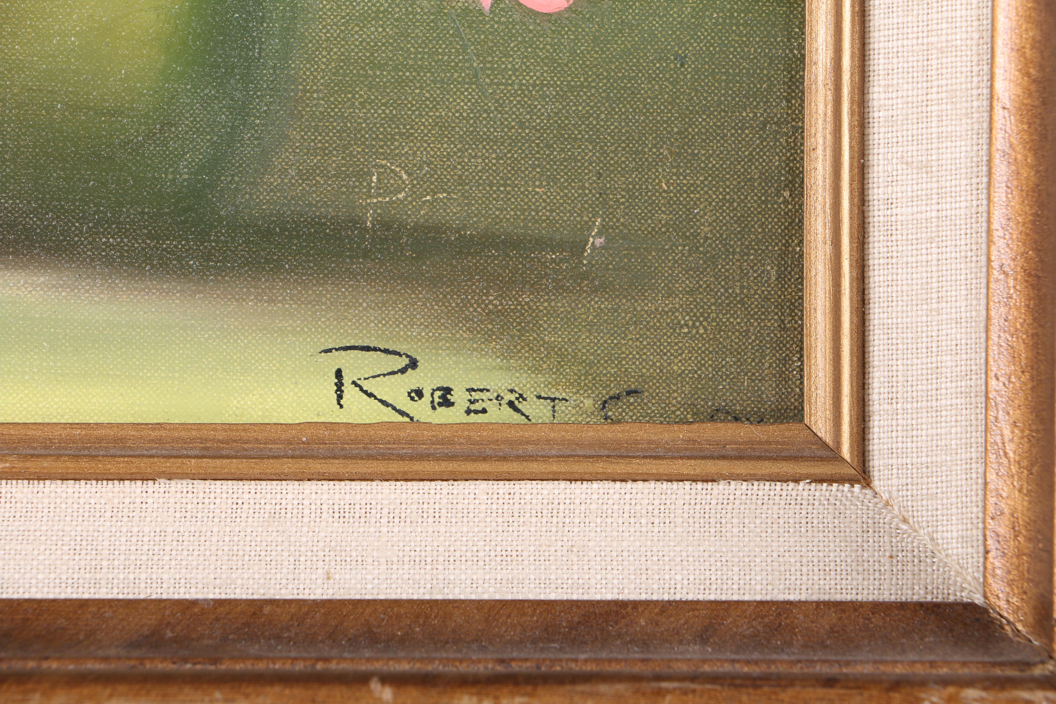 Robert Cox Oil Painting on Canvas Board of Still Life with Pink Roses