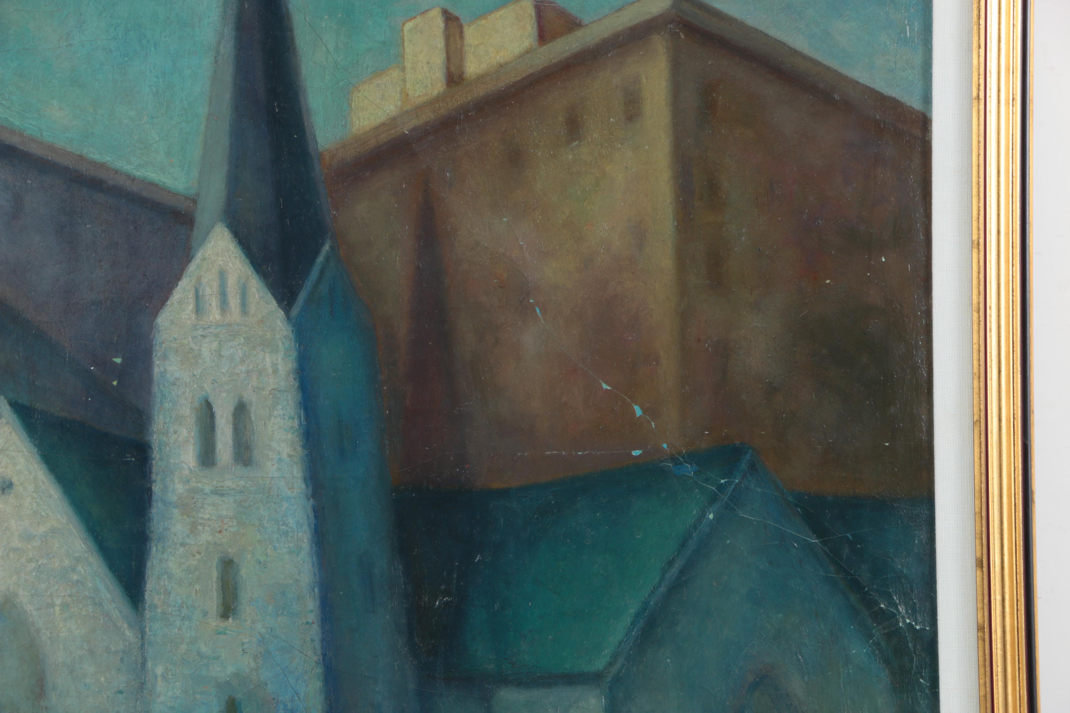 Reynolds Selfridge Oil Painting on Canvas of Steeple Scene