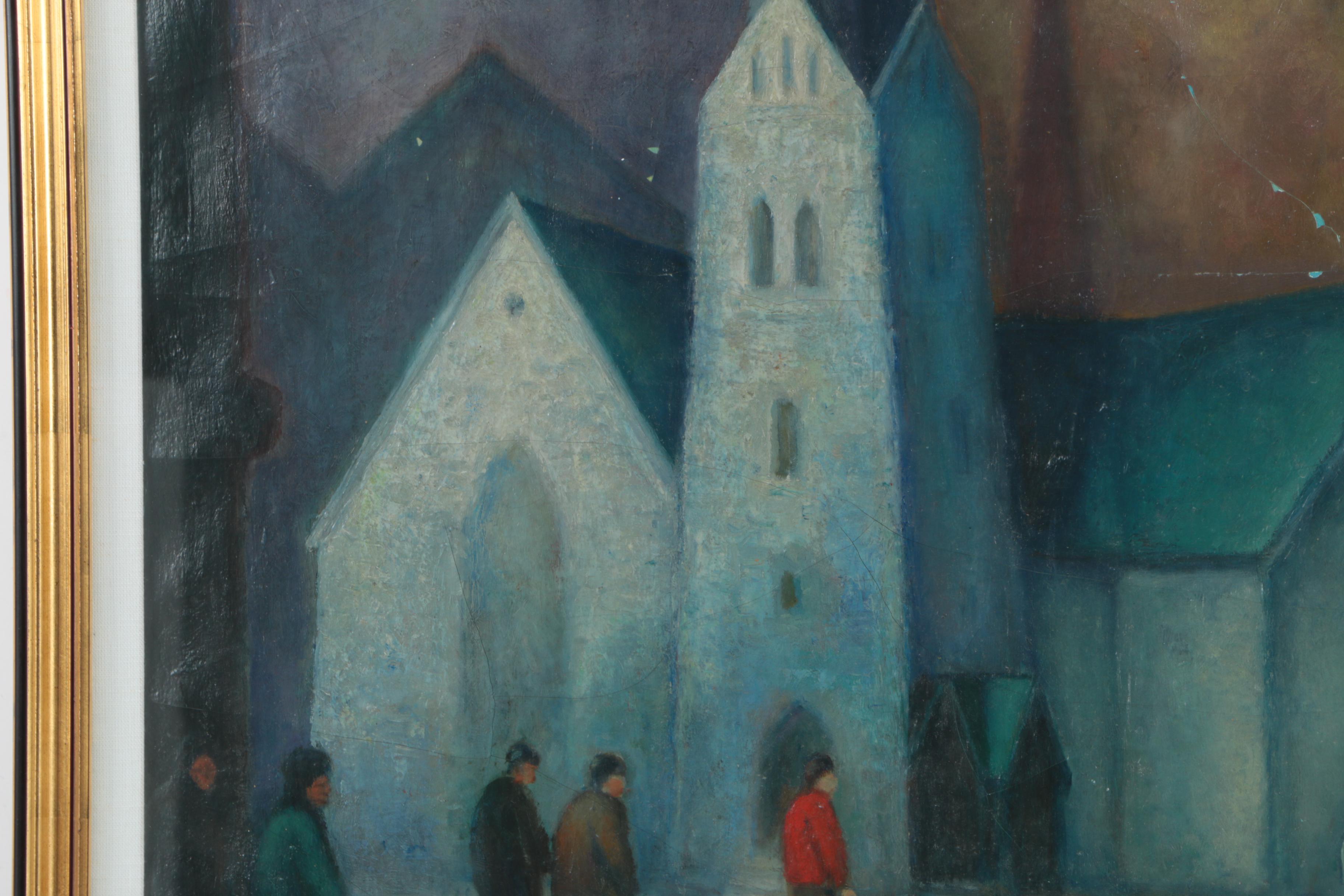 Reynolds Selfridge Oil Painting on Canvas of Steeple Scene