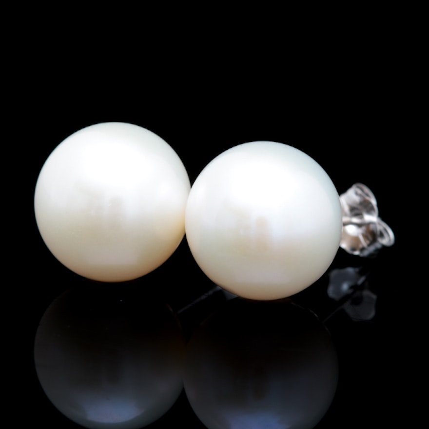 14K White Gold and Akoya Pearl Stud Earrings