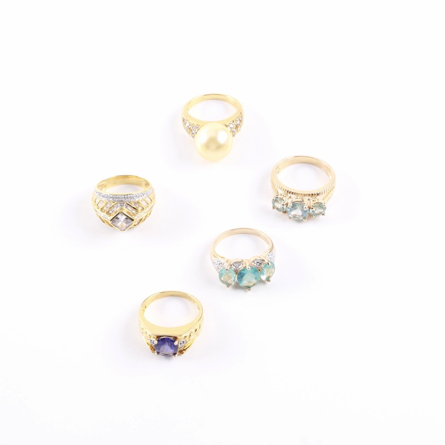 Gold Wash on Sterling Silver Gemstone and Diamond Rings