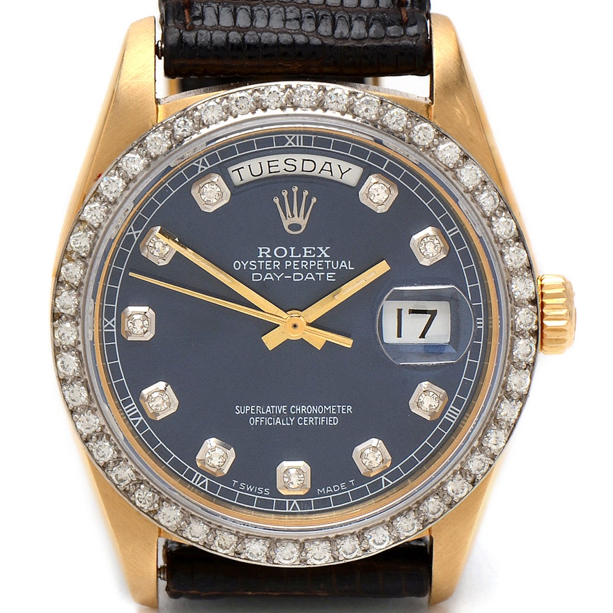 Rolex Day-Date 18K Yellow Gold Diamond Bezel 36mm Wristwatch