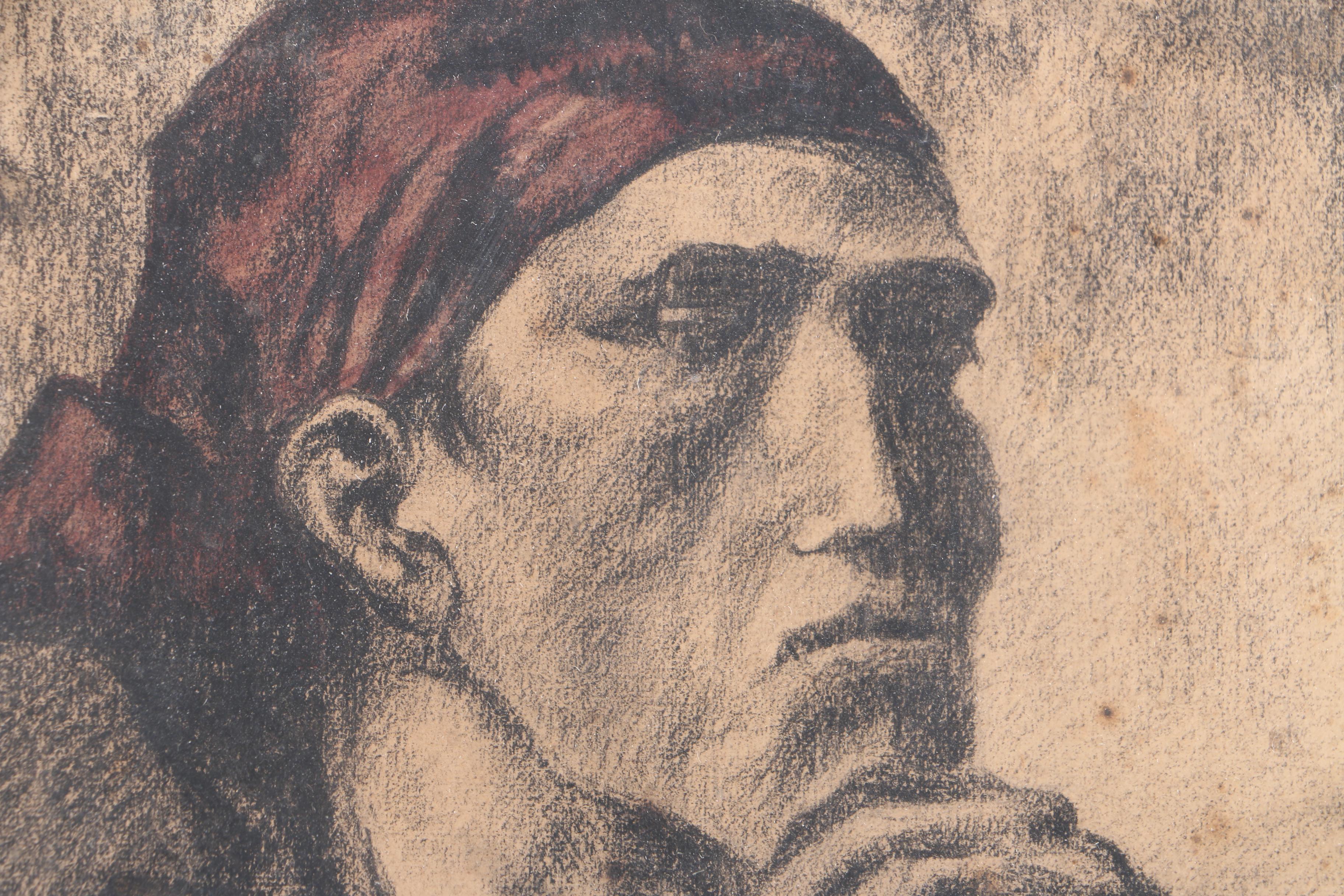 Charcoal Drawing of a Pensive Figure