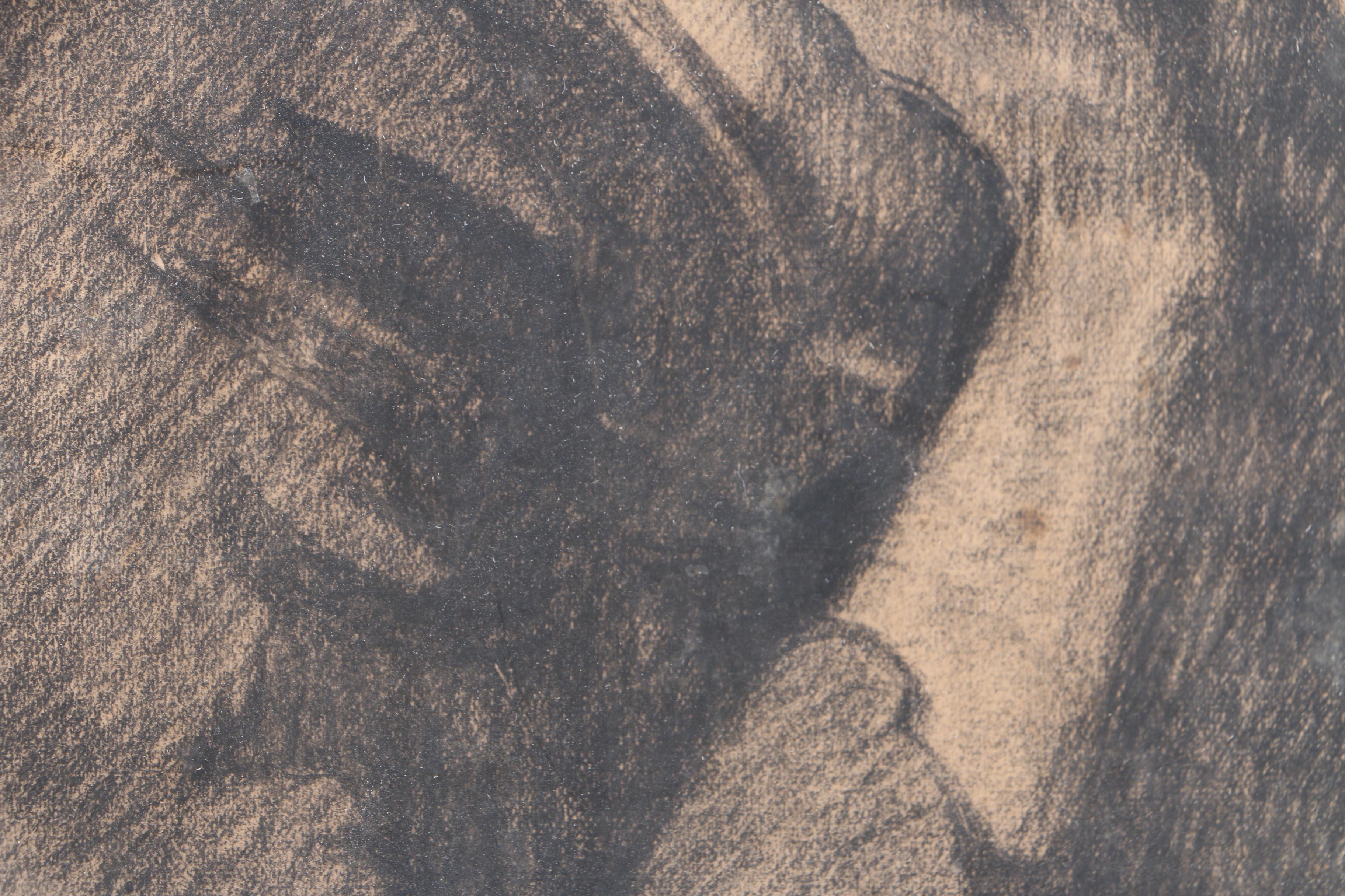 Charcoal Drawing of a Pensive Figure