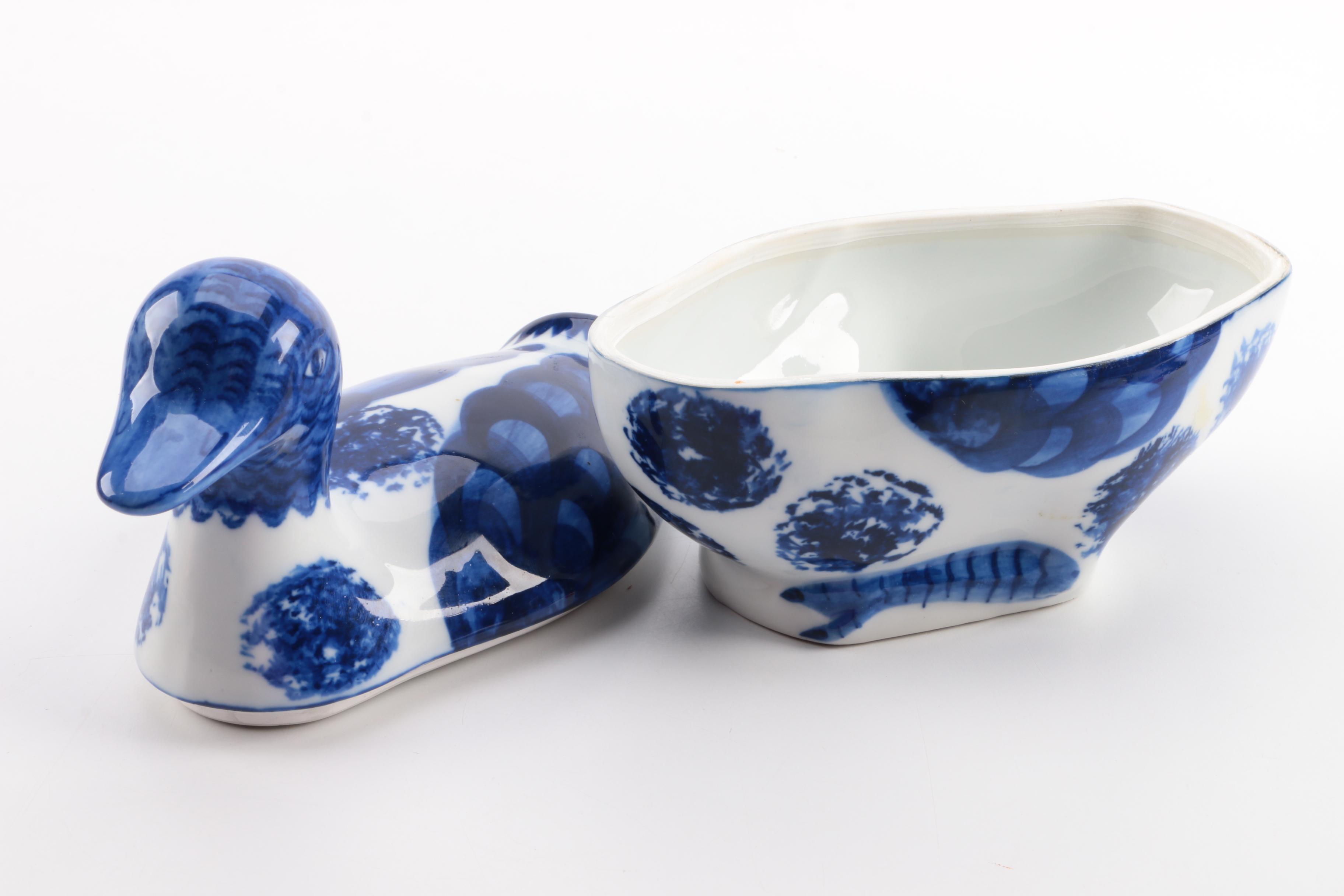 Assorted Blue and White Ceramic Decor Featuring Delft