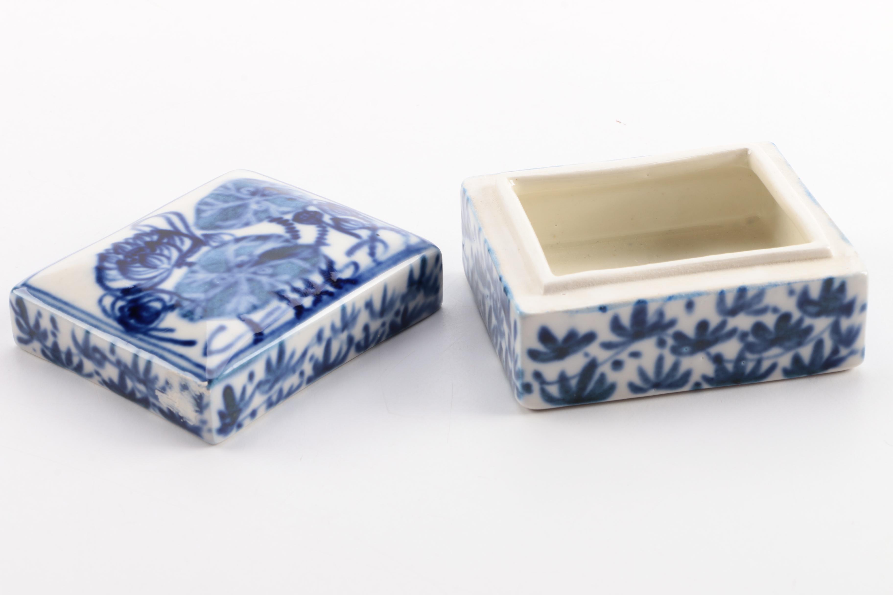 Assorted Blue and White Ceramic Decor Featuring Delft