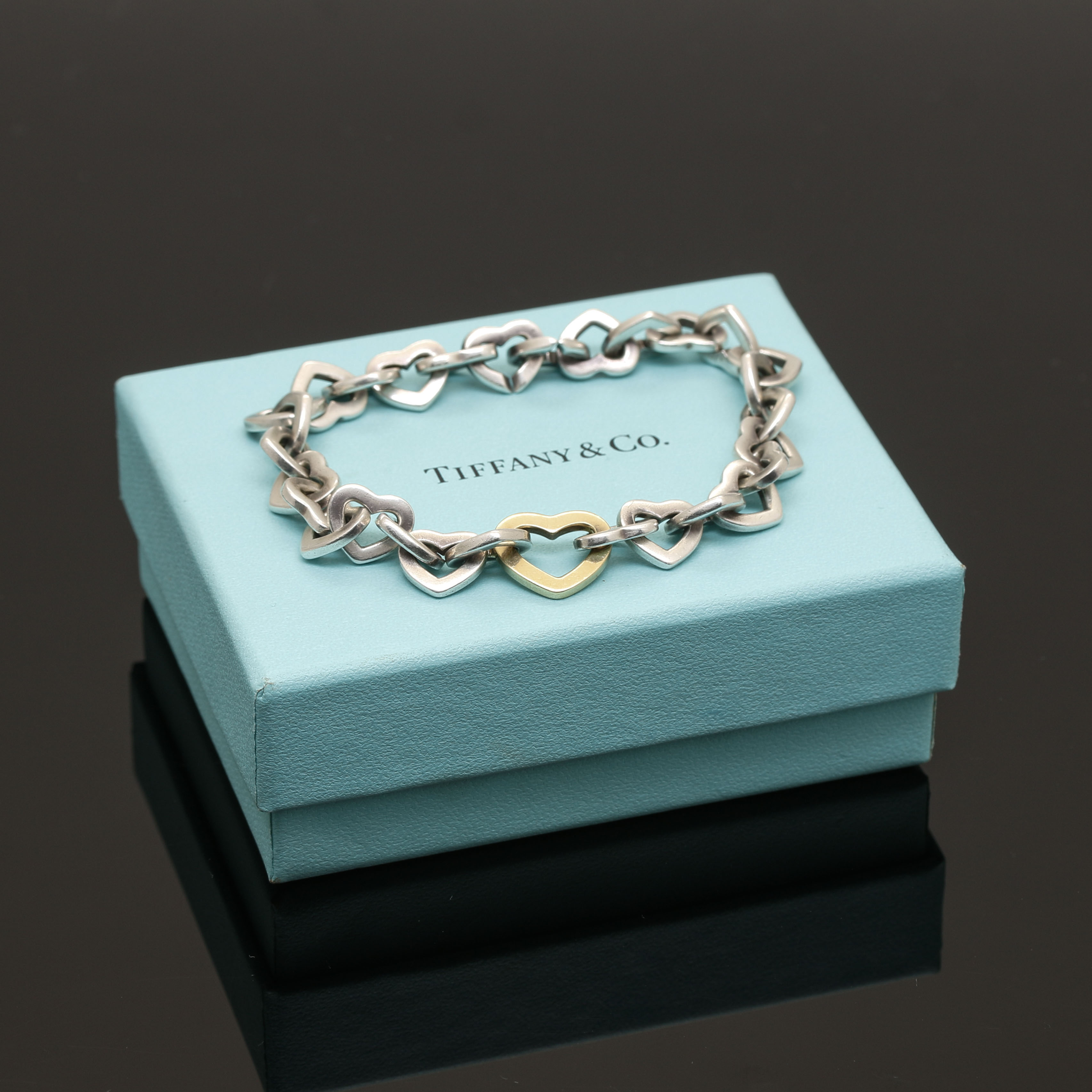 Tiffany & Co. Sterling Silver and 18K Yellow Gold Open Heart Bracelet