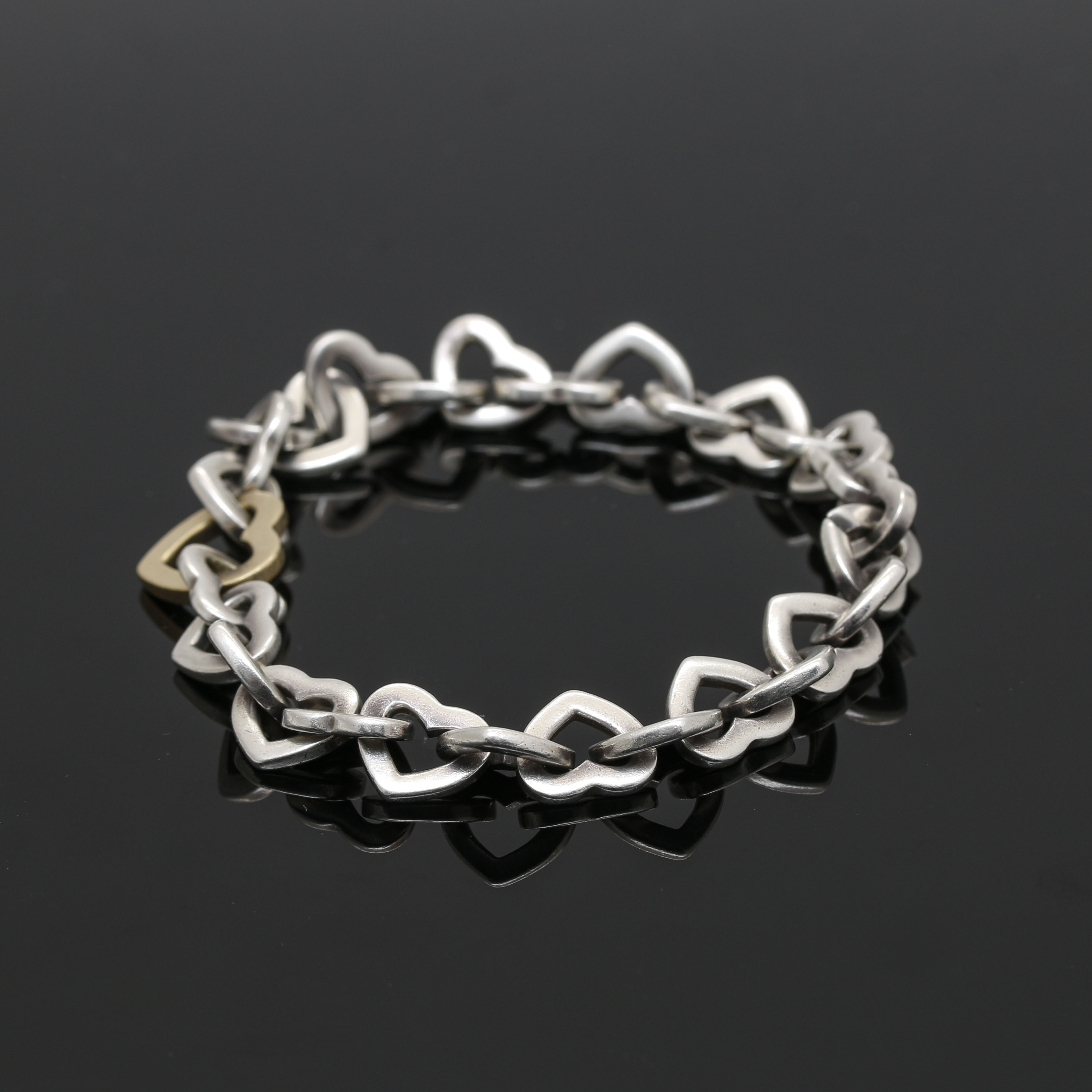 Tiffany & Co. Sterling Silver and 18K Yellow Gold Open Heart Bracelet