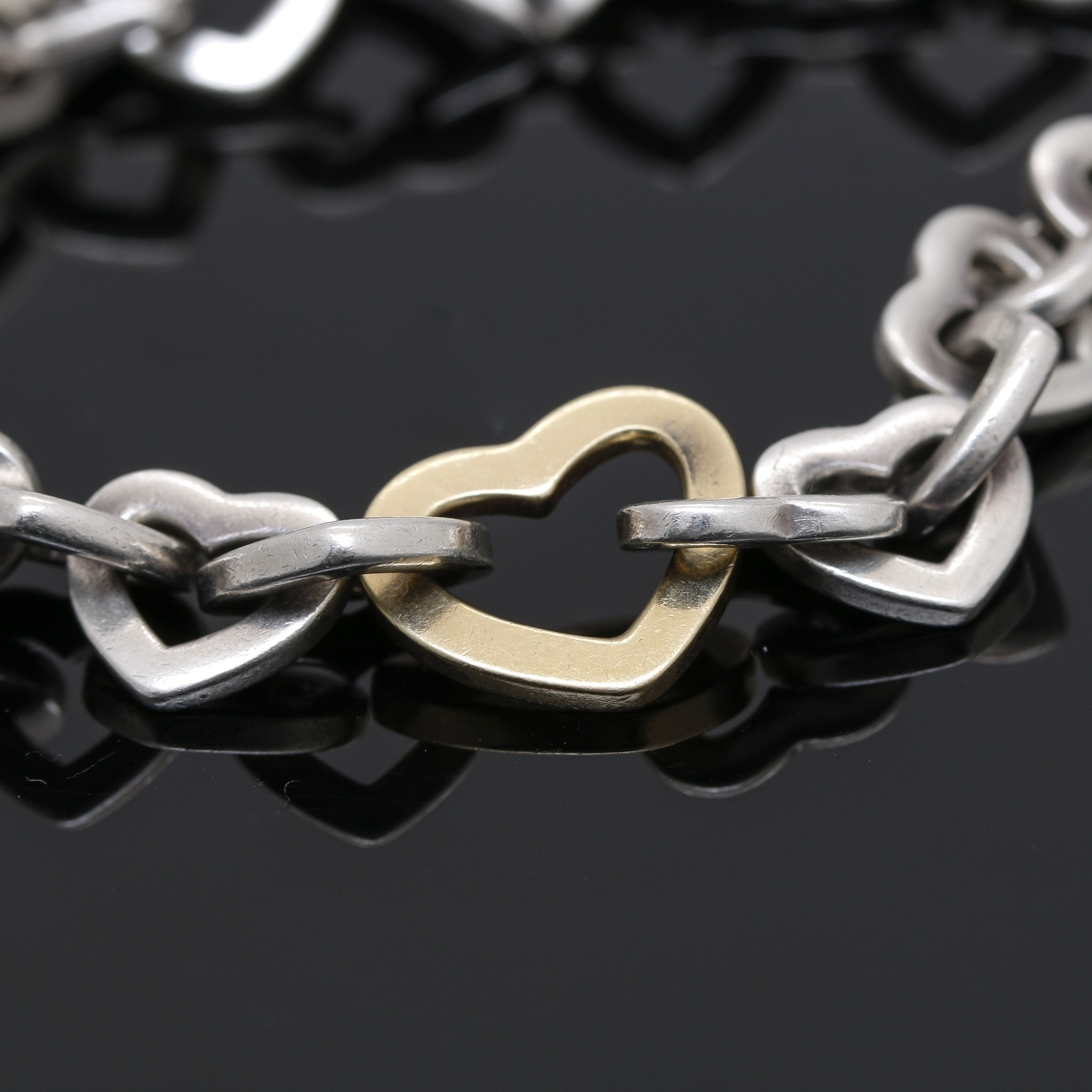 Tiffany & Co. Sterling Silver and 18K Yellow Gold Open Heart Bracelet