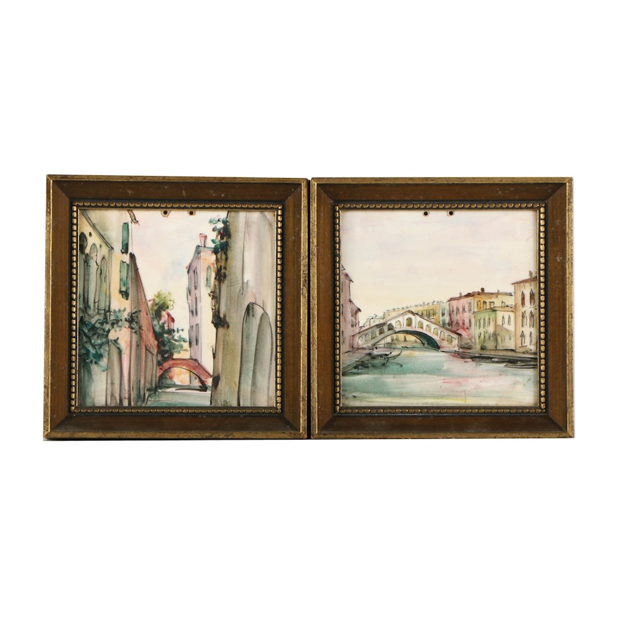 Hand-Painted Ceramic Tiles of Canal Scenes