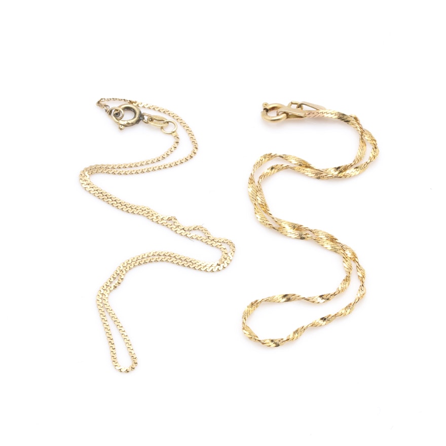 14K Yellow Gold S-Link and Twisted Curb Chain Bracelets