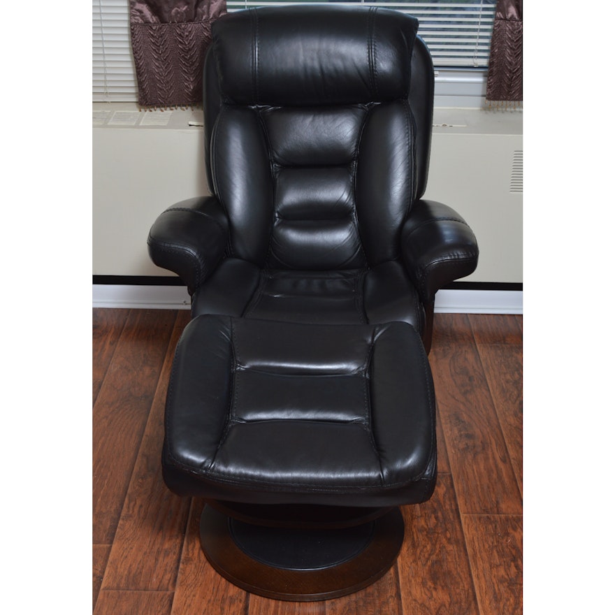 Black Leather Recliner Lounge Chair with Ottoman