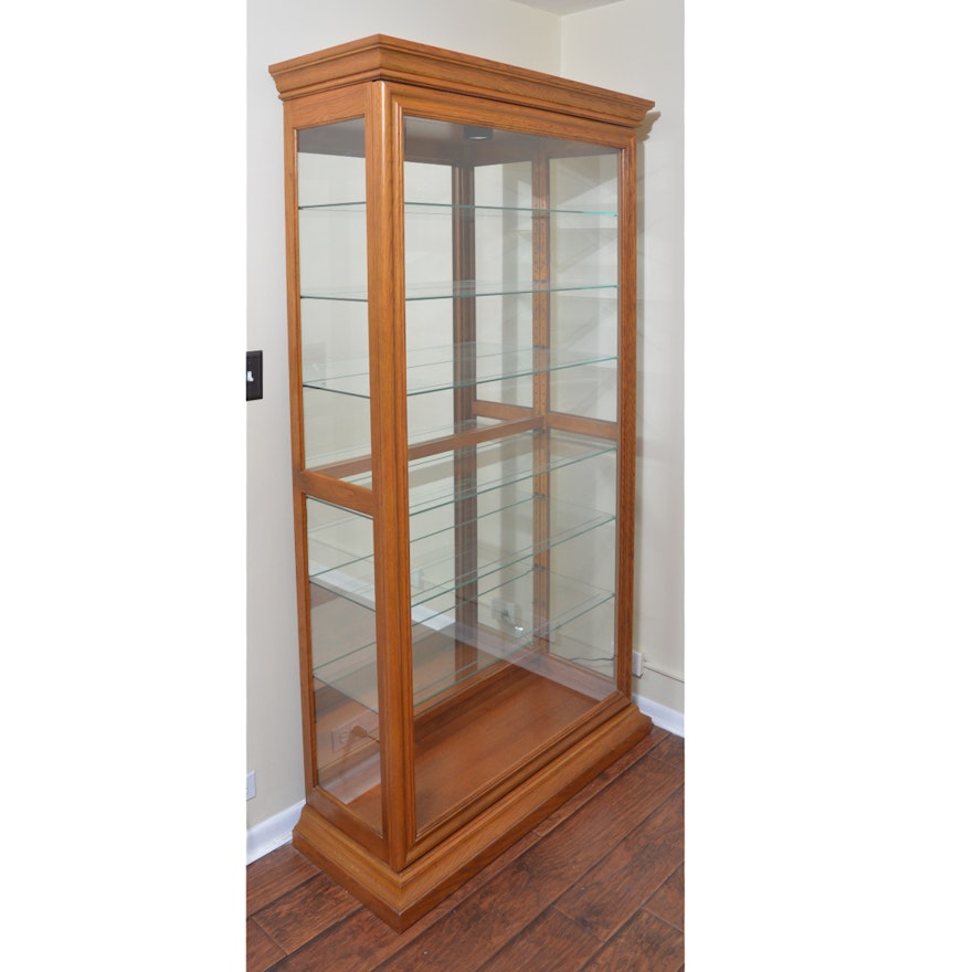 Oak Sliding Door Curio Cabinet